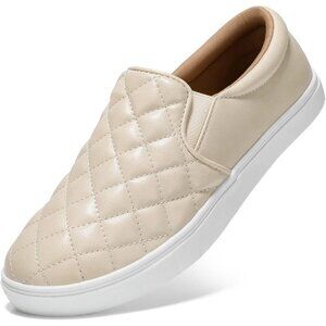 Brand New Women Beige White Faux Leather STQ Loafers Memory Foam Slip On Sneaker